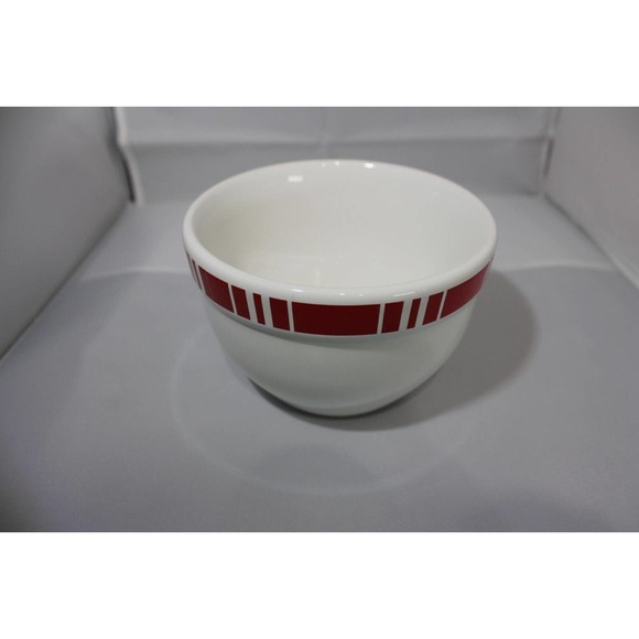 Crate and Barrel Ceramic Bowl, 5.5" White with Red Stripe. - Picture 2 of 6
